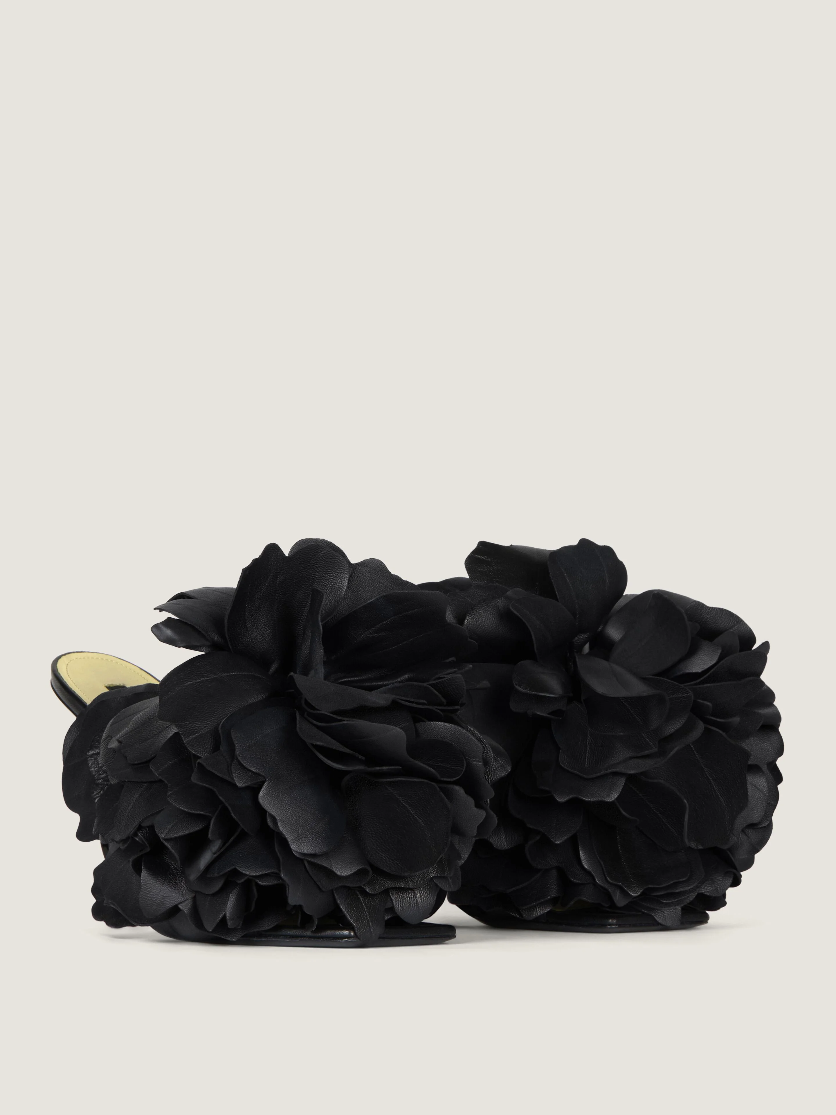BOUDOIR HEELED MULES IN LEATHER WITH ROSE PETALS - 1
