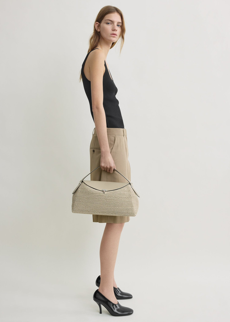 TOTEME T-lock woven-leather top handle fawn outlook