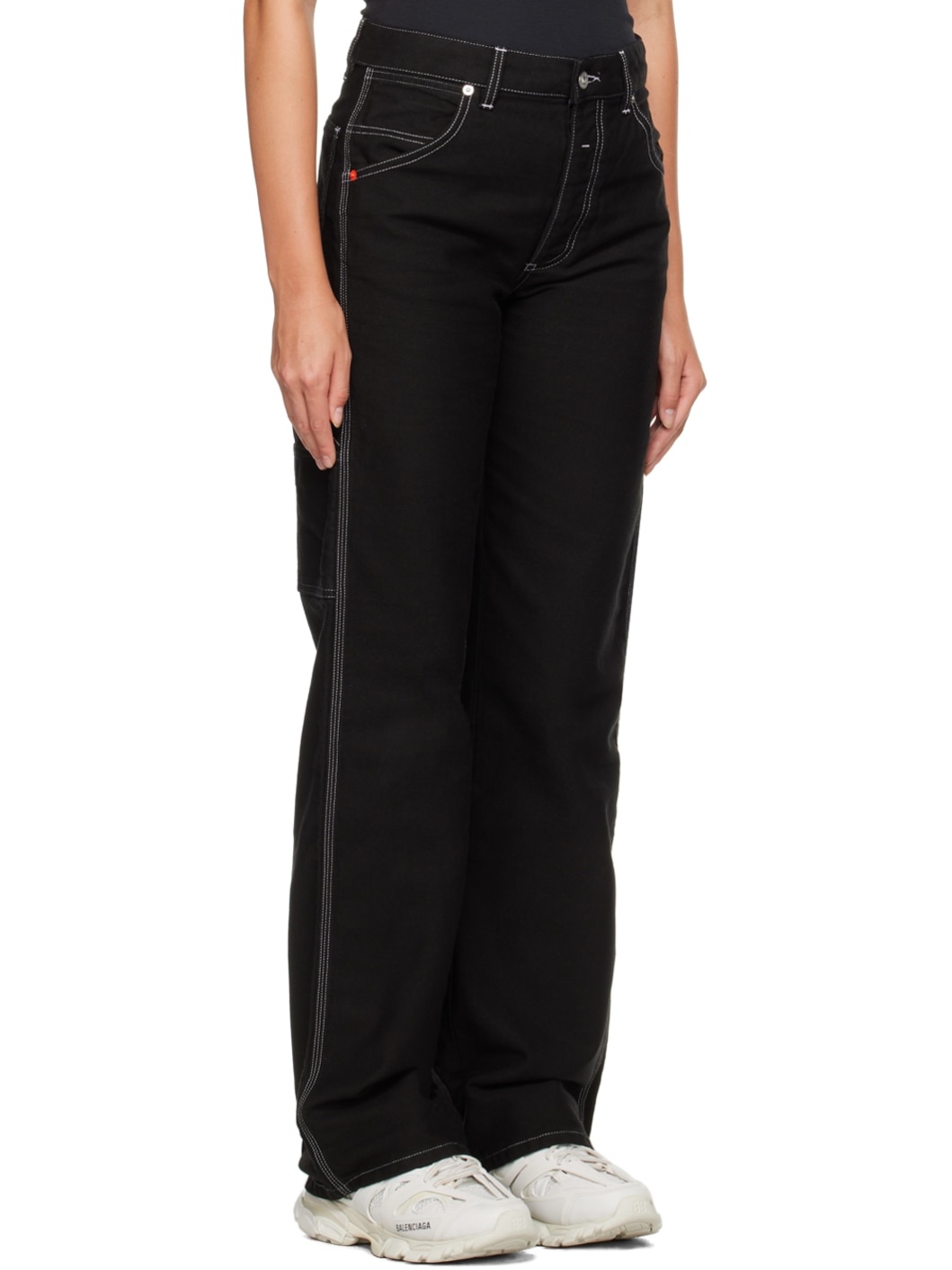 Black White Stitch Trousers - 2