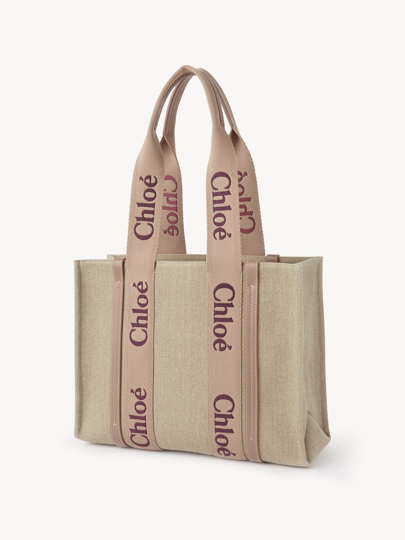 Chloé WOODY TOTE BAG IN LINEN outlook