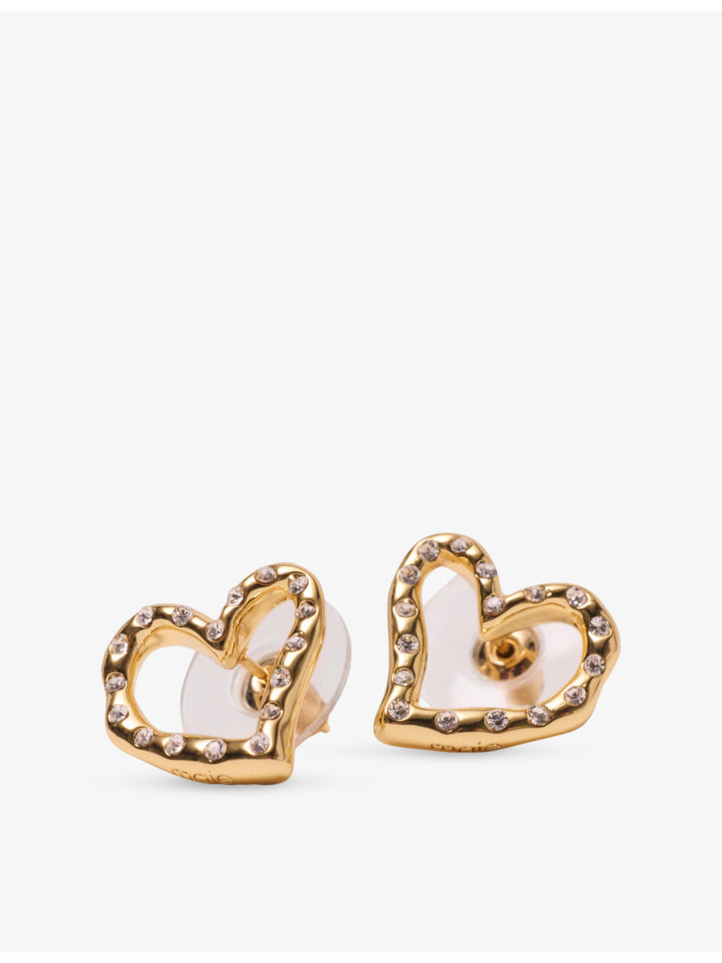 Heart Rhinestone-Embellished Brass Stud Earrings - 4