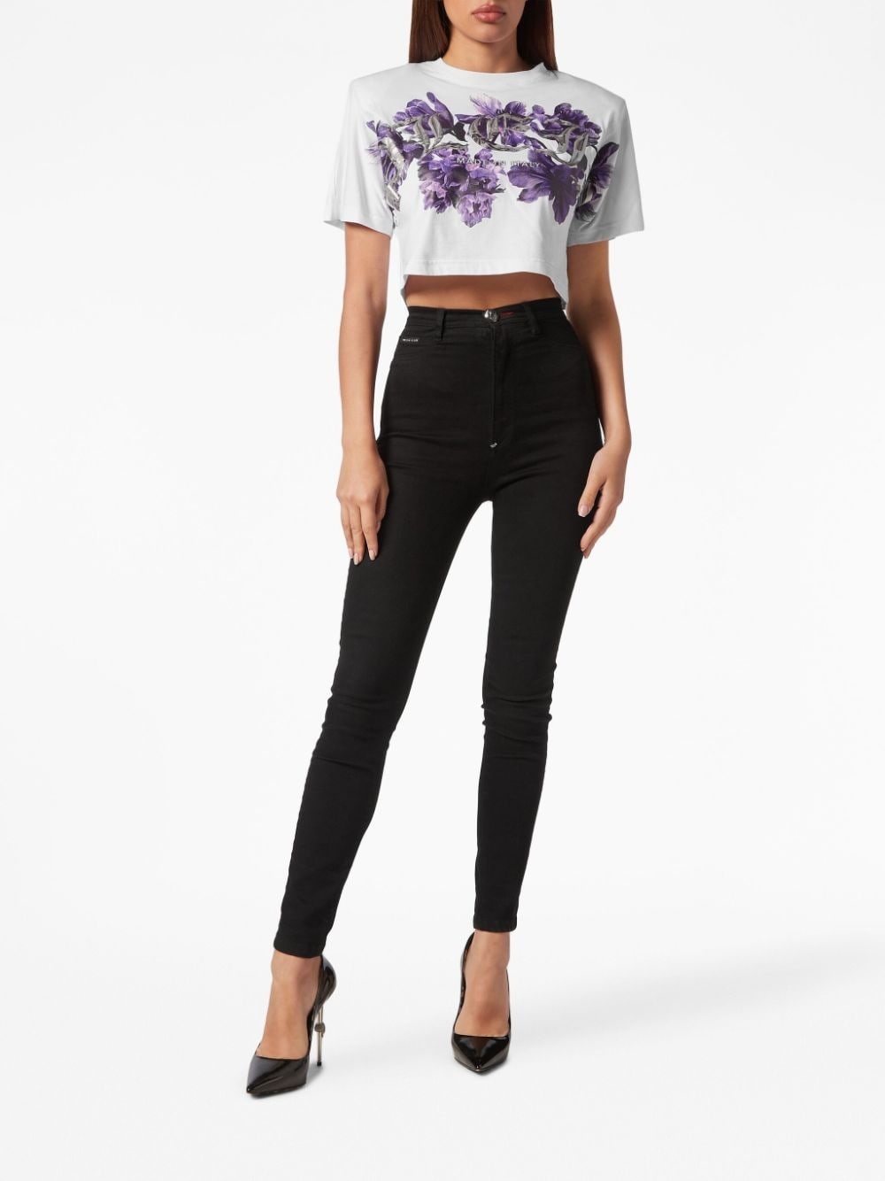 logo-print cotton crop top - 2