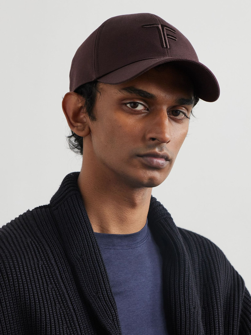 TOM FORD Leather-Trimmed Logo-Embroidered Cotton-Canvas Baseball Cap Dark brown outlook