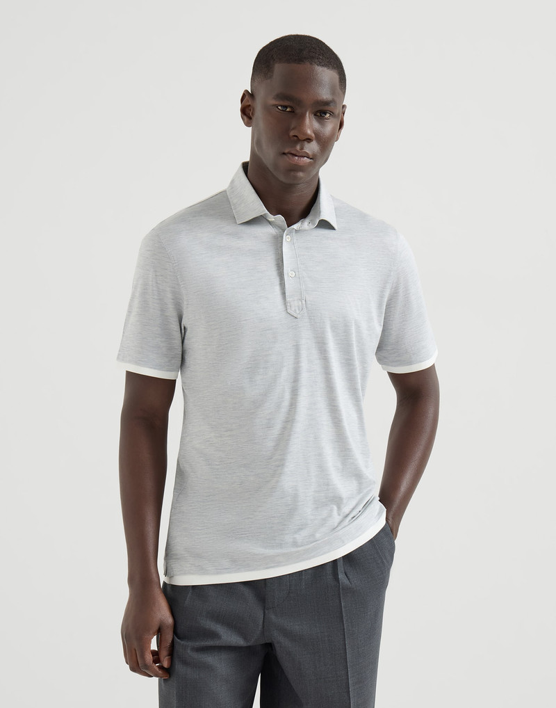 Silk and cotton jersey shirt-style collar polo with faux-layering 2