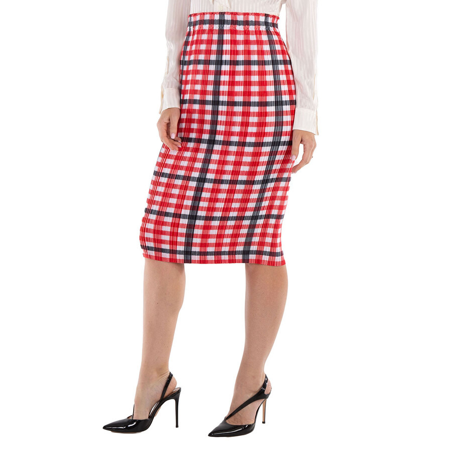 Burberry Ladies Bright Red Check Lorelei Pleated Skirt - 5