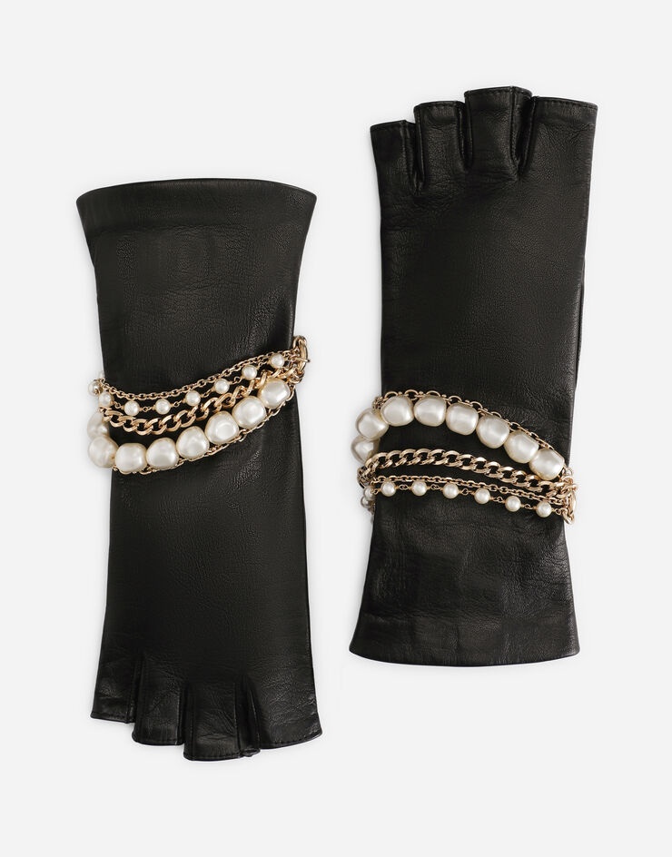 Nappa leather gloves with bejeweled bracelet embellishment - 1