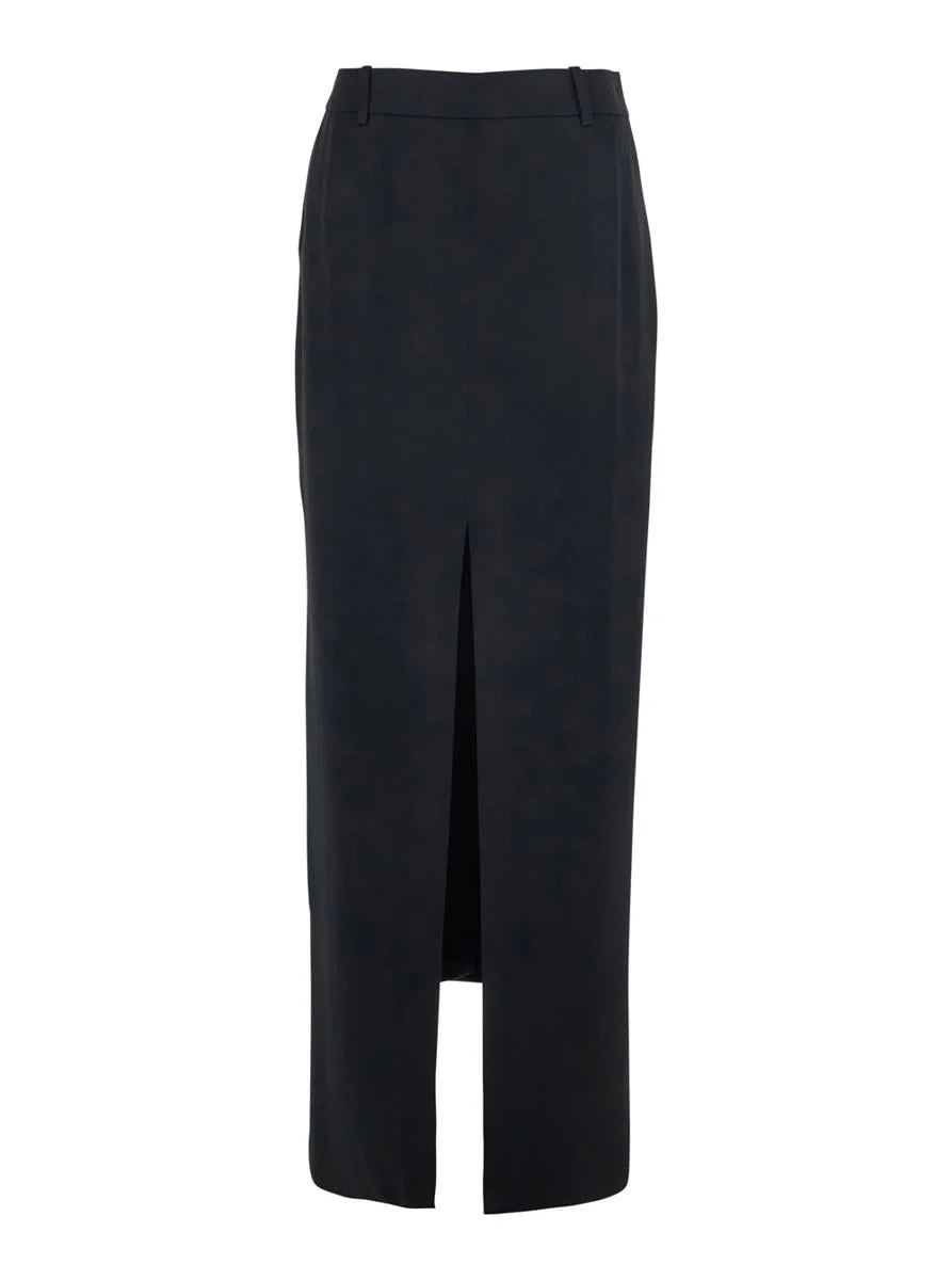 Tom Ford Black Long Skirt With Concealed Side Zip Closure And Single Front Slit In Viscose Blend Wom - 1