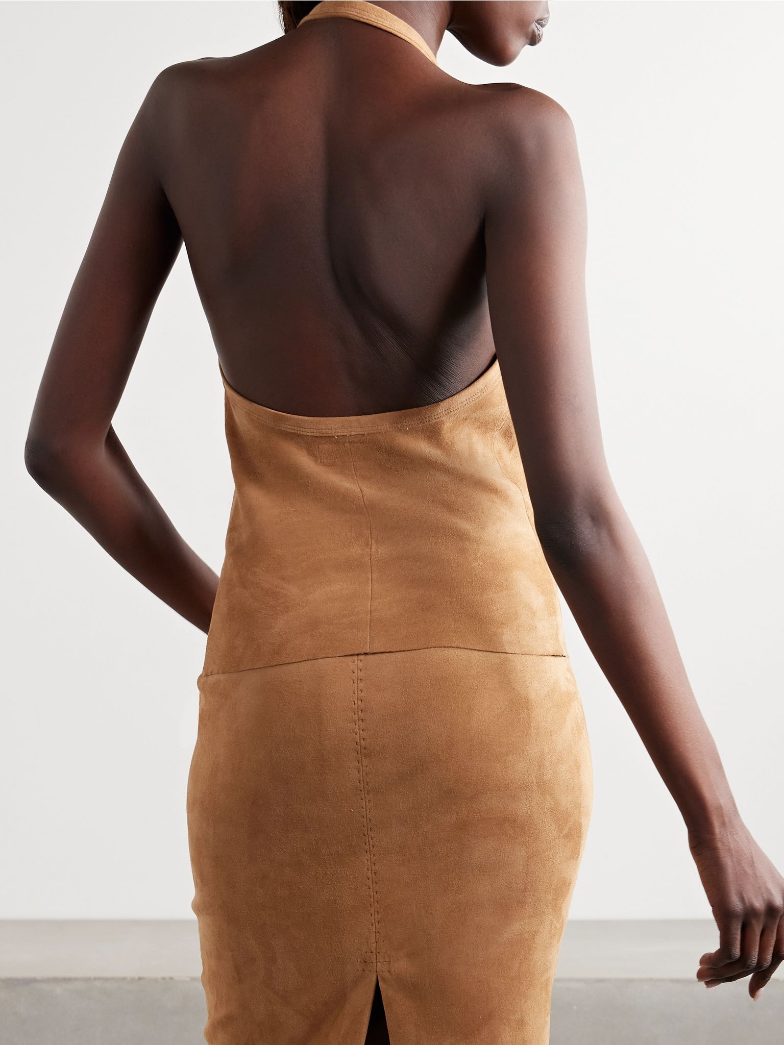 Cherry open-back suede halterneck tank Camel - 4