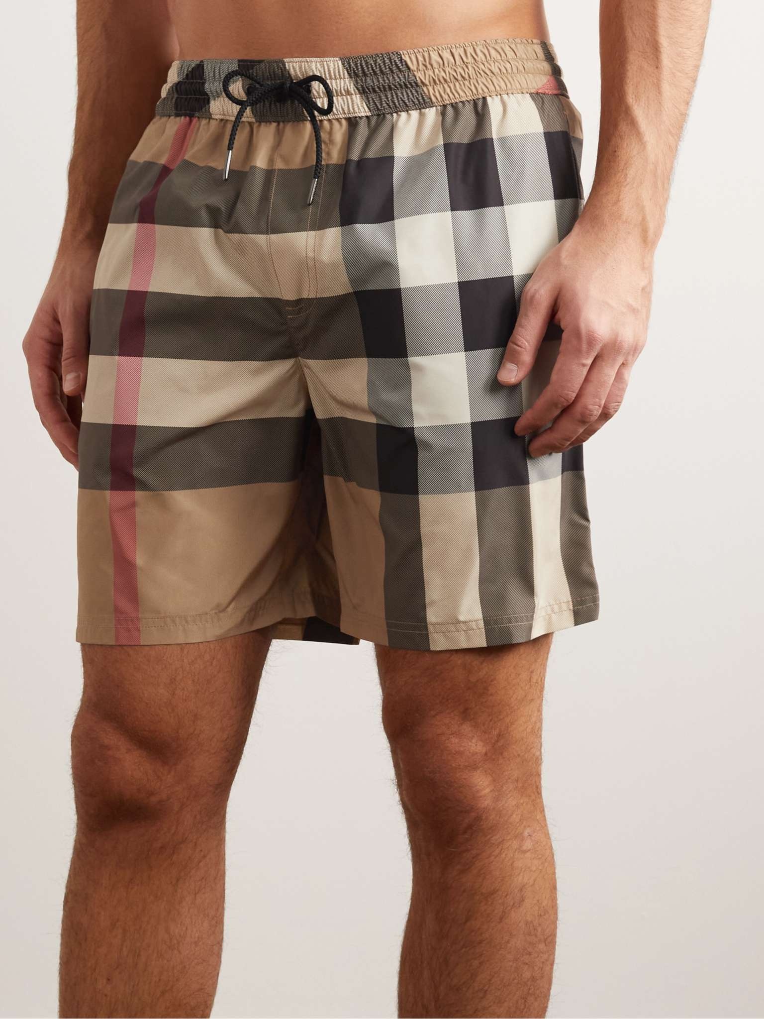 Burberry Straight-Leg Long-Length Checked Swim Shorts