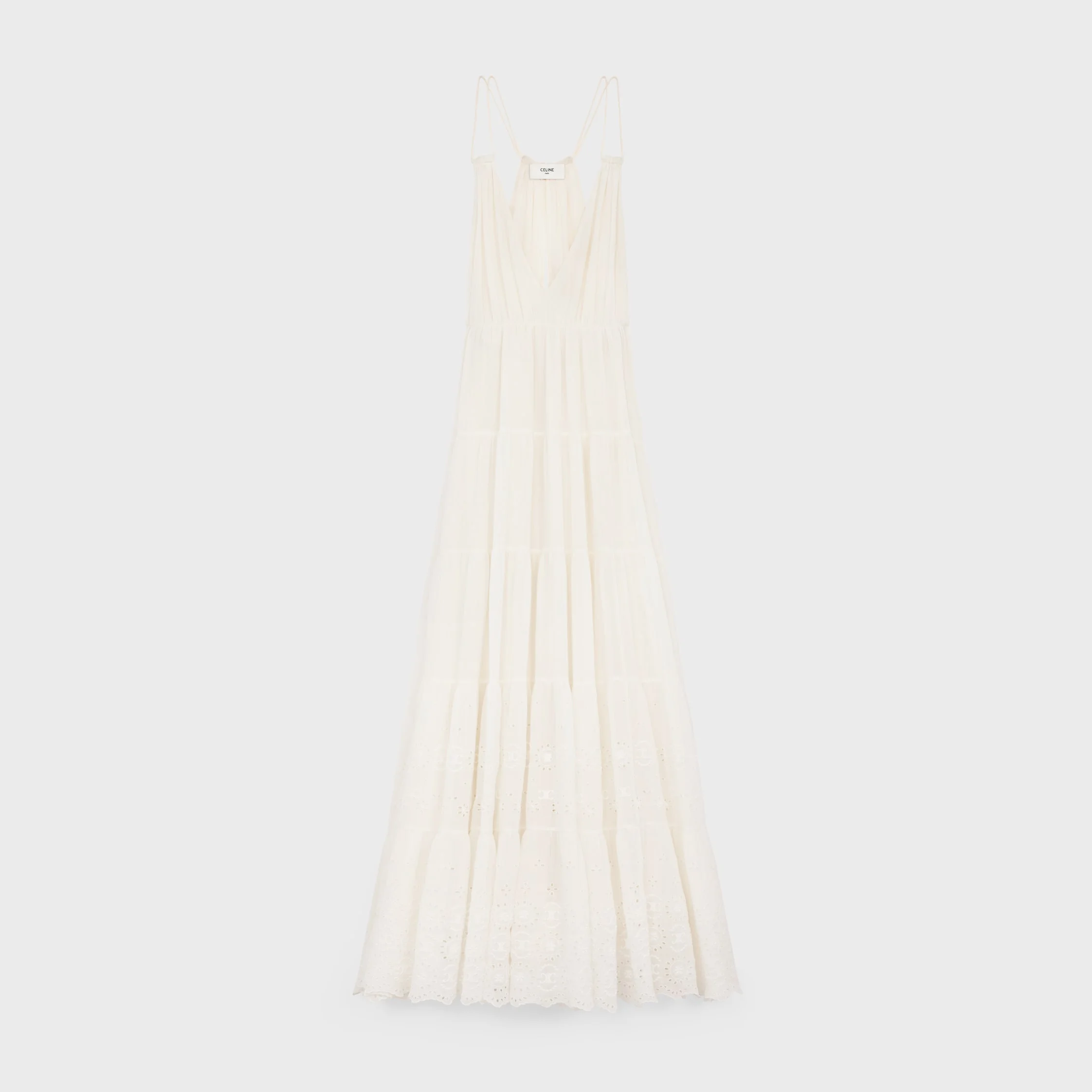 embroidered long dress in cotton silk crepon - 1