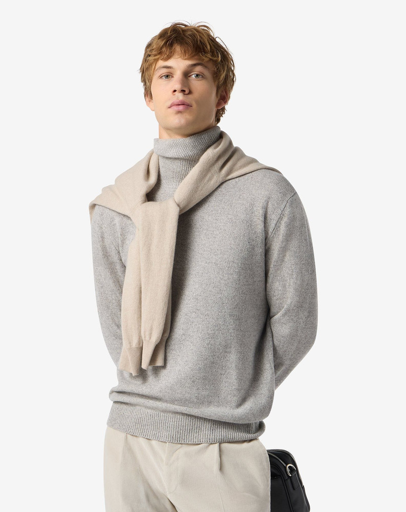 CORNELIANI Light melange grey eco-cashmere mock turtleneck outlook