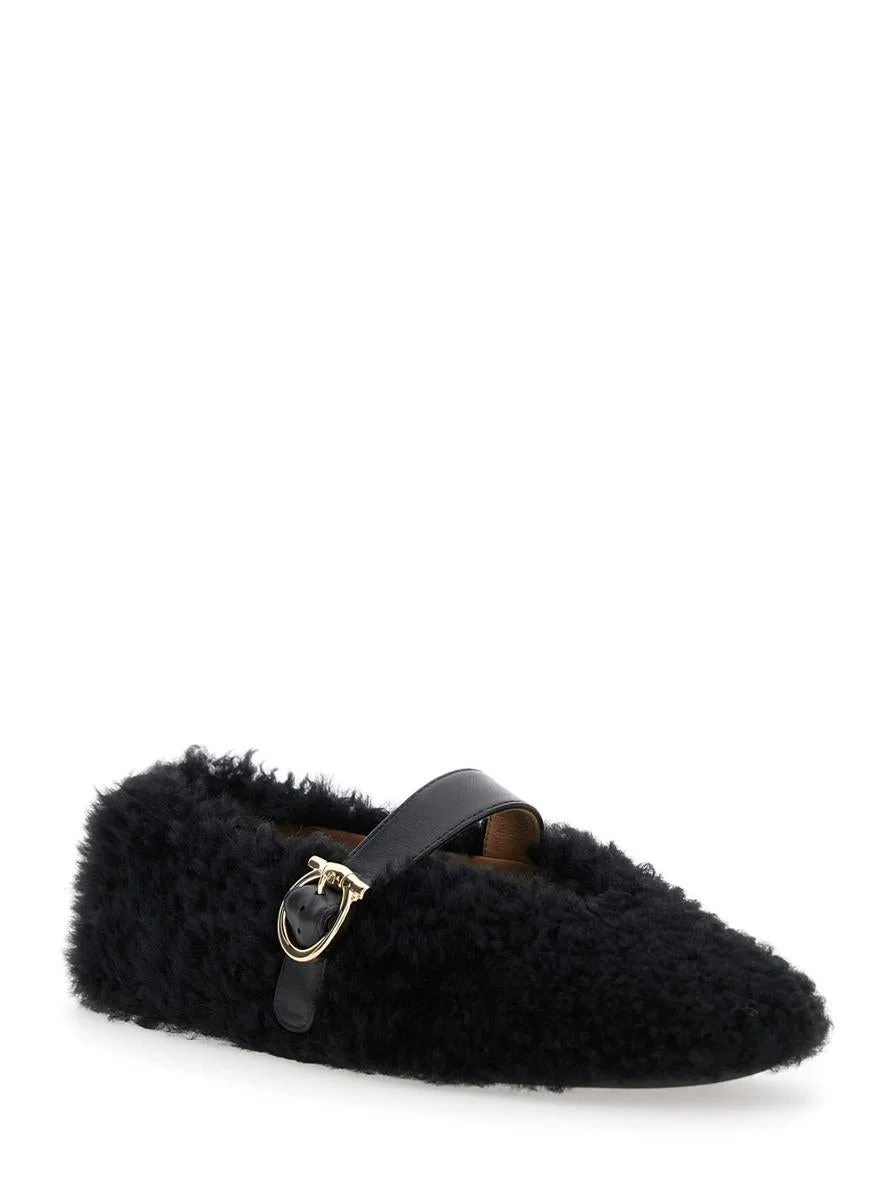 Salvatore Ferragamo Black Ballerinas With Shearling Design And Buckle In Leather Woman - 1