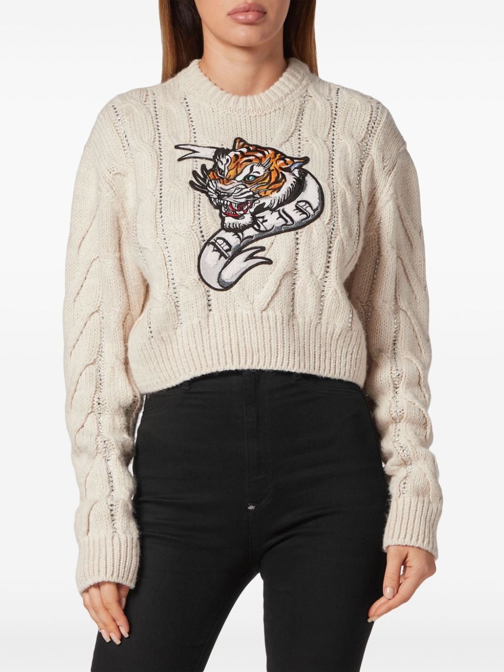 Tattoo cropped wool jumper - 3