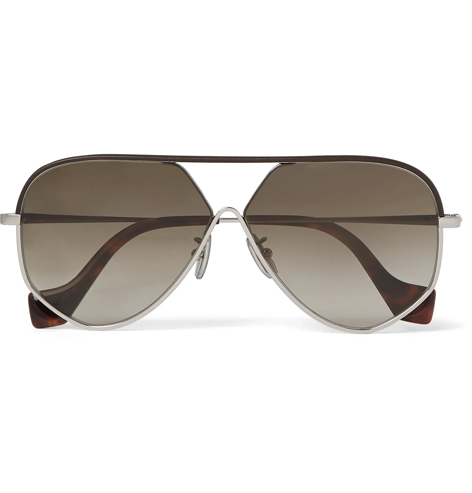 Aviator-Style Leather-Trimmed Silver-Tone and Tortoiseshell Acetate Sunglasses - 1