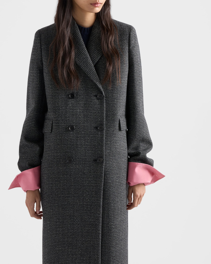 Double-breasted gingham-checked mouliné wool coat 6