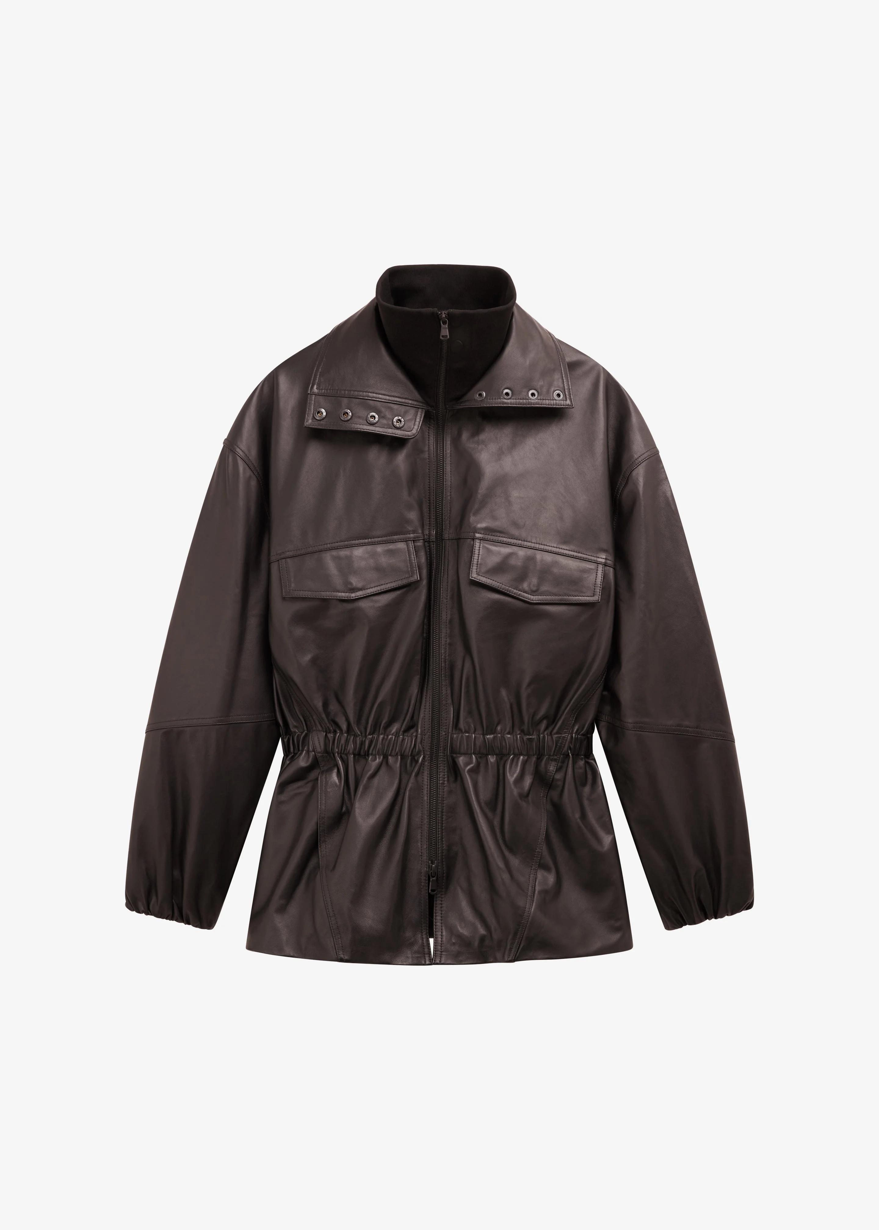 Carnaby Funnel Neck Leather Jacket - Dark Plum - 1