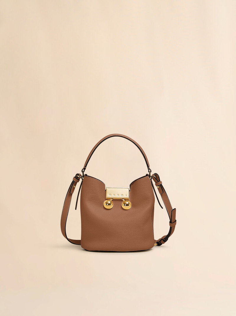BROWN LEATHER TRUNKAROO BUCKET BAG 1