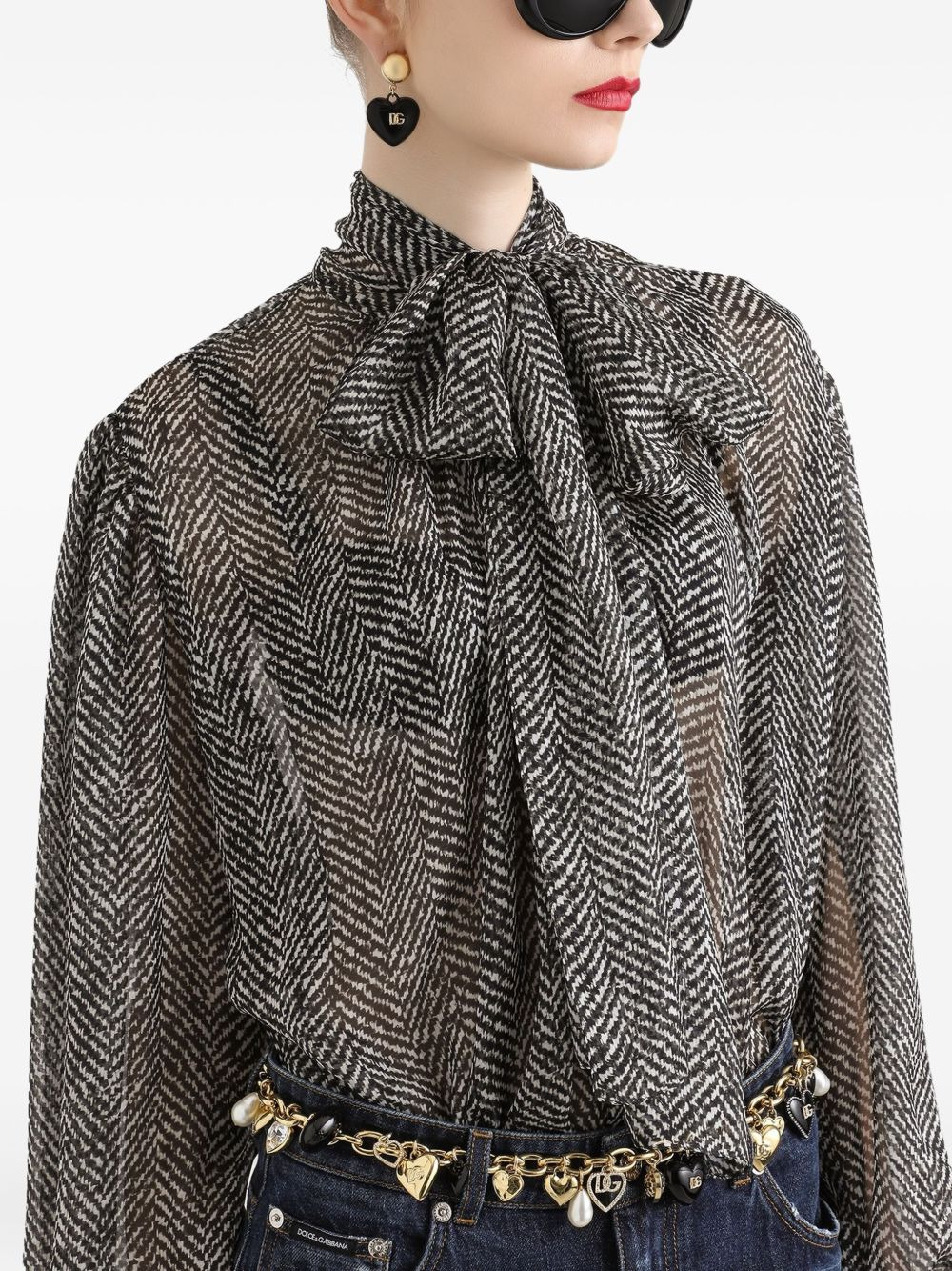 chevron-print bow blouse - 3