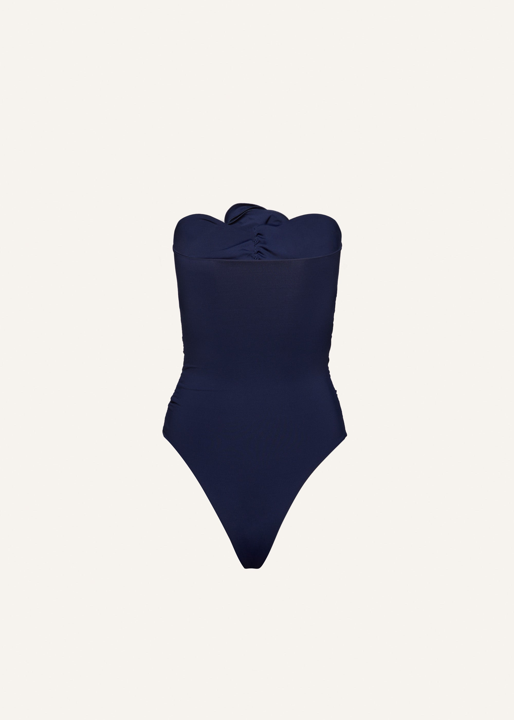 Flower appliqué strapless cutout swimsuit in navy - 2