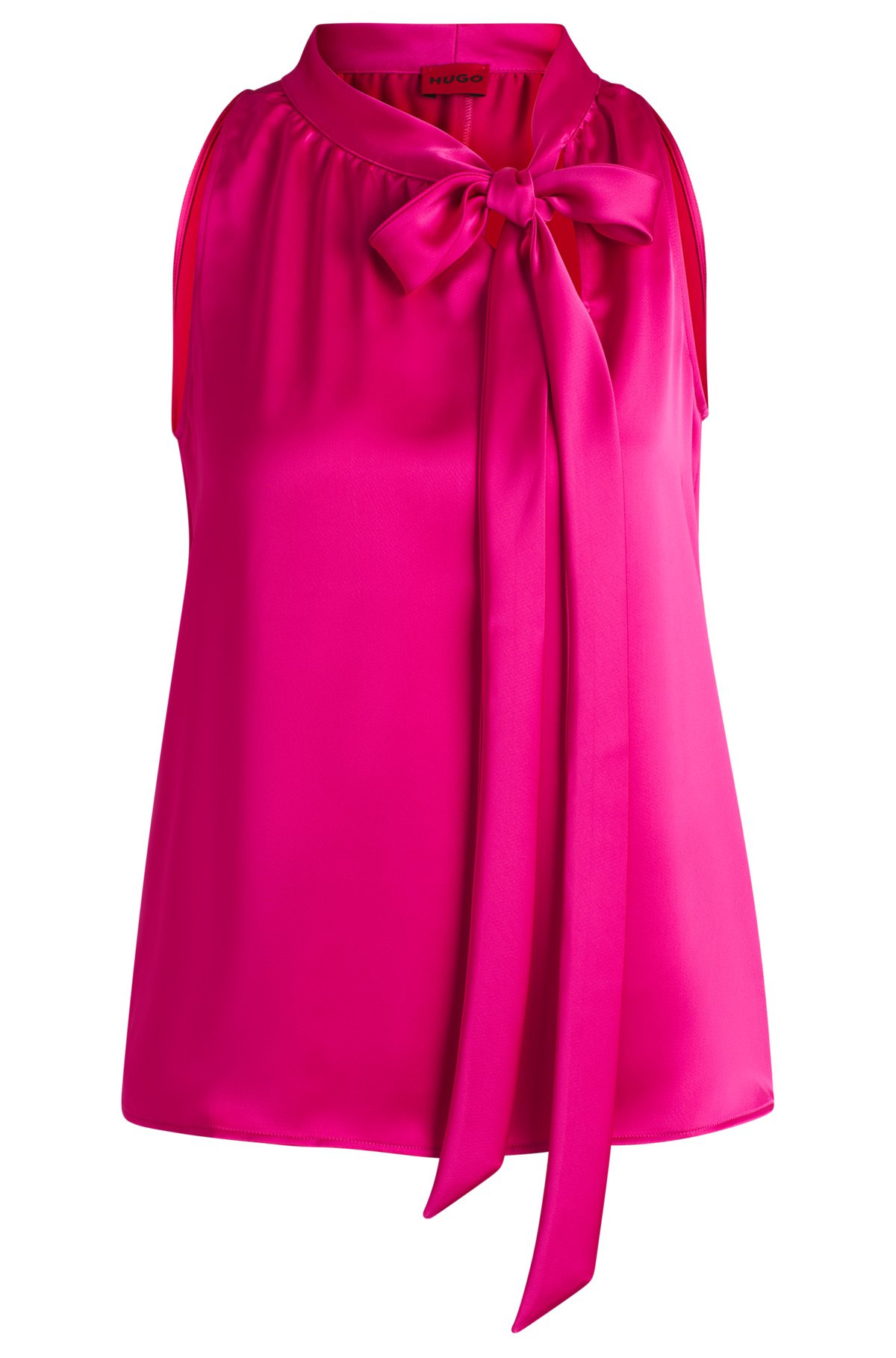 SLEEVELESS BLOUSE IN SATIN WITH TIE NECK - 1