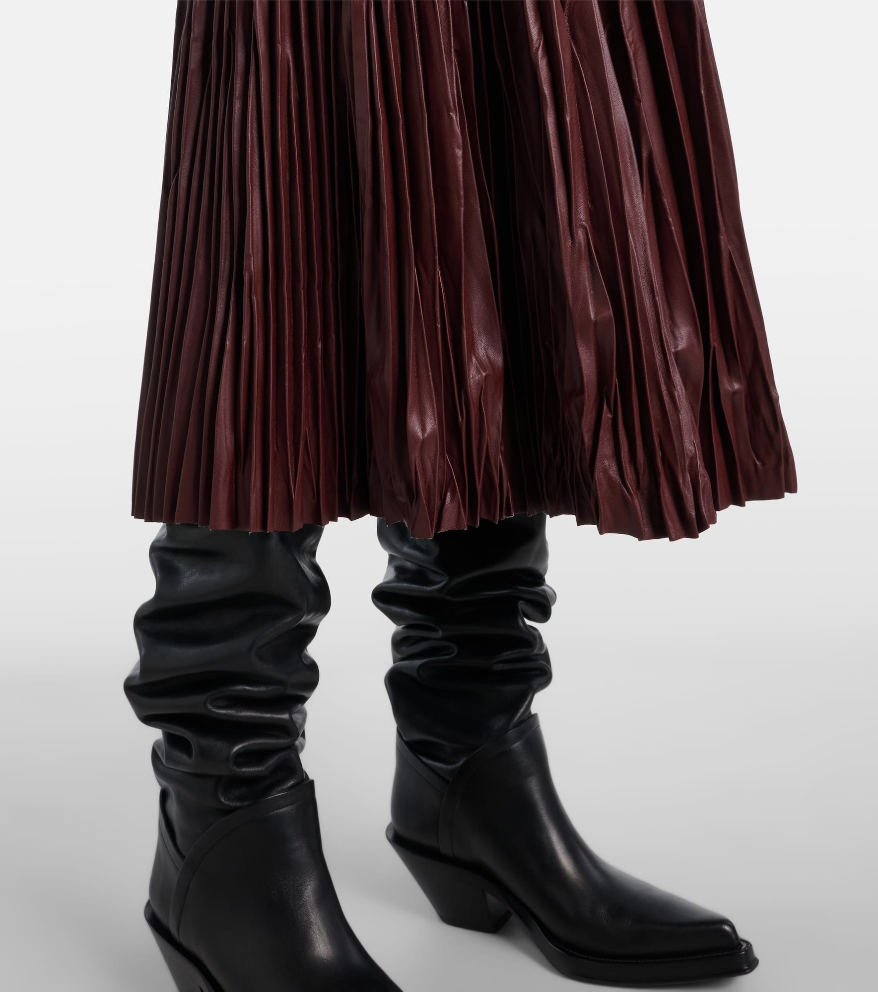 Rosalyn plissé faux leather midi skirt - 5