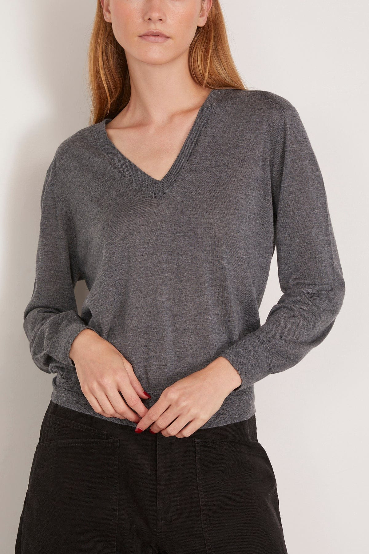 Julio V Neck Fine Knit Sweater in Anthracite Melange - 3
