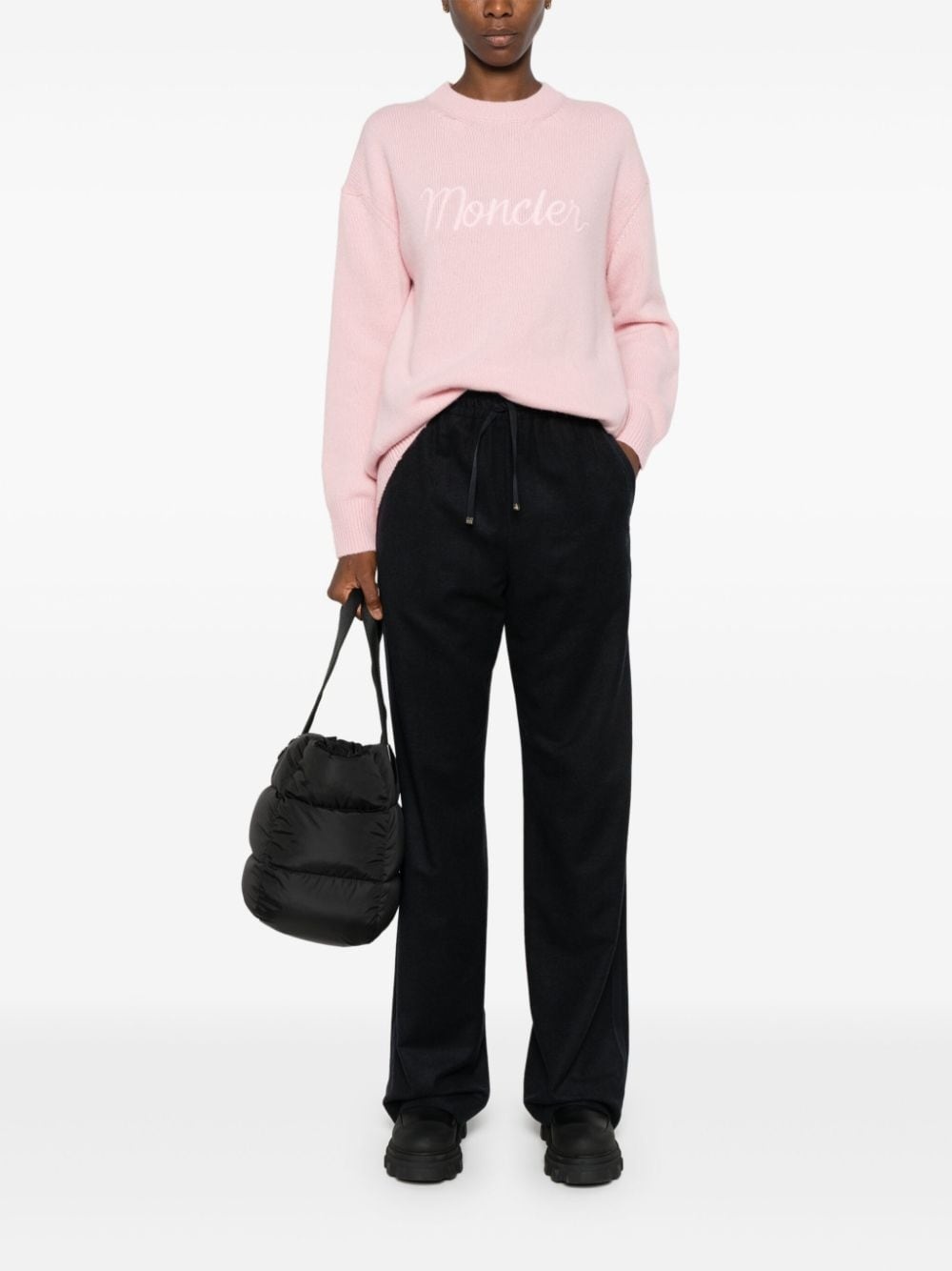 logo-appliquÃ© felted straight trousers - 2