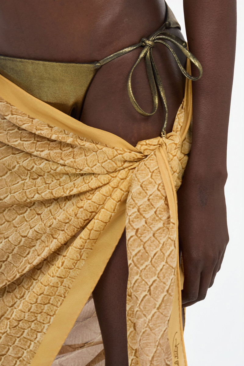 Silk Pareo with Beige and Sand Scale Print 5
