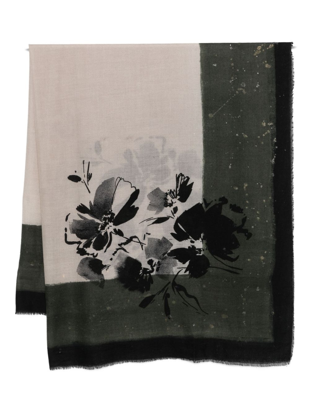 floral-print fringed scarf - 1