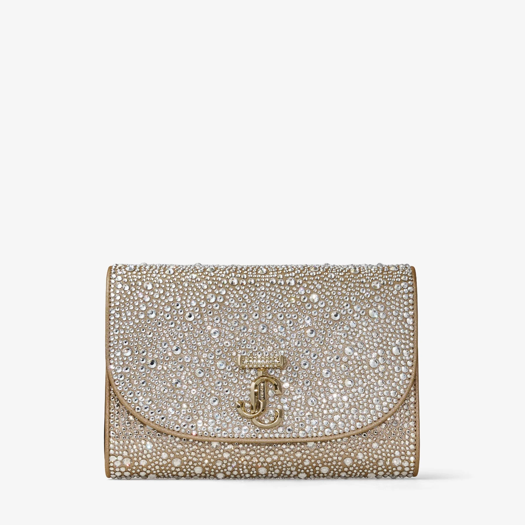 Curve Clutch
Gold Shimmer Suede Clutch Bag with Hotfix Crystals - 1