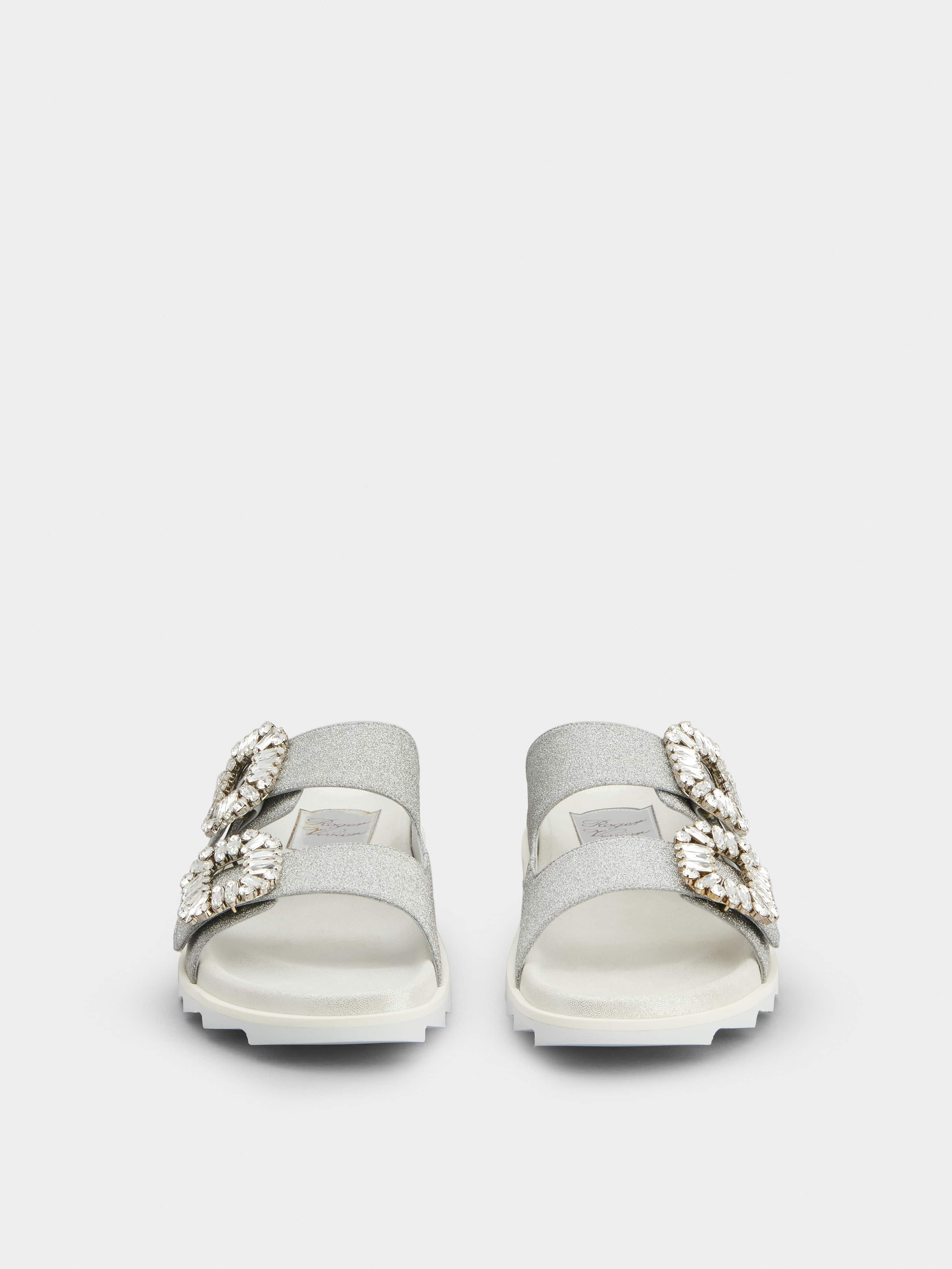 Slidy Viv' Strass Buckle Sandals in Fabric - 7