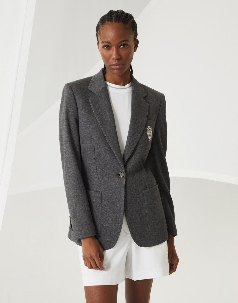 Techno cotton piqué blazer with logo and monili 1