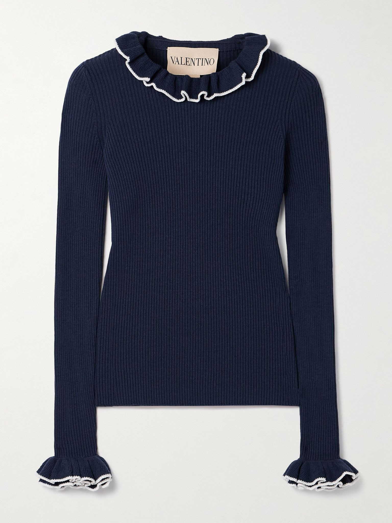 Ruffled ribbed wool sweater Blue - 1