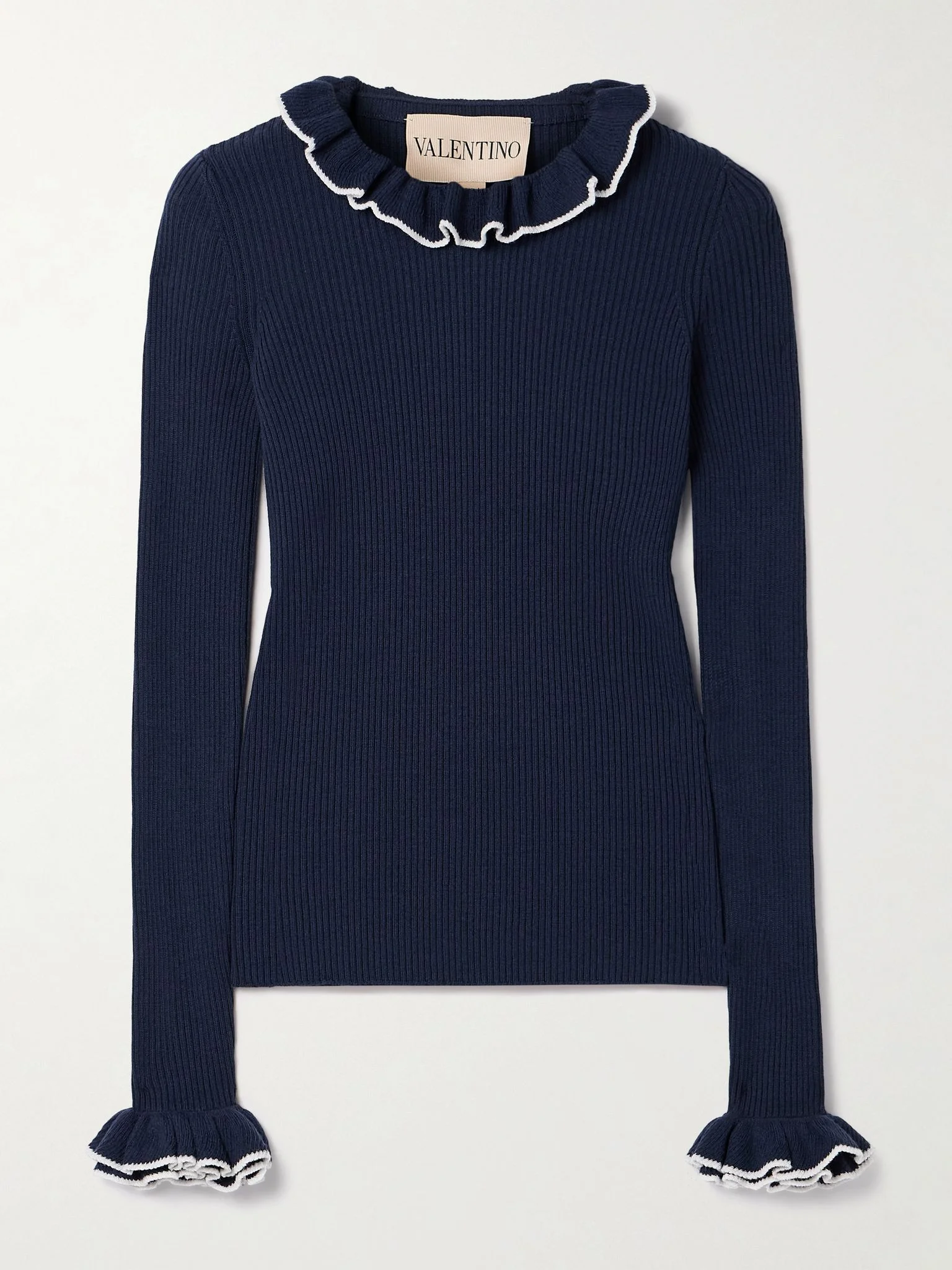 Ruffled ribbed wool sweater Blue - 1