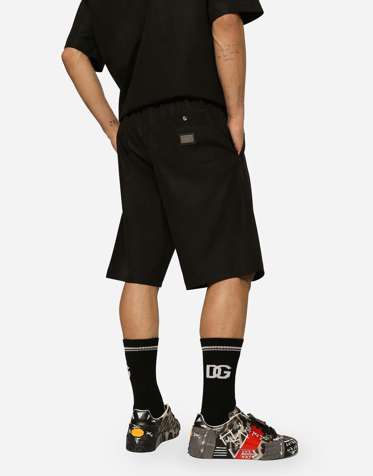 Cotton jogging shorts with logo tag - 4