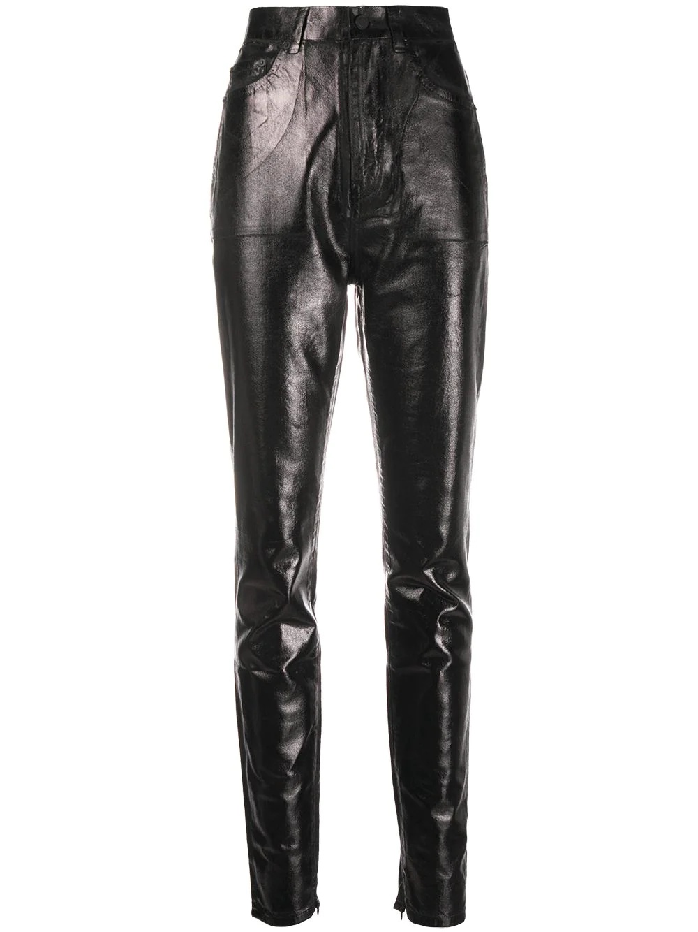 high-waisted leather effect trousers - 1