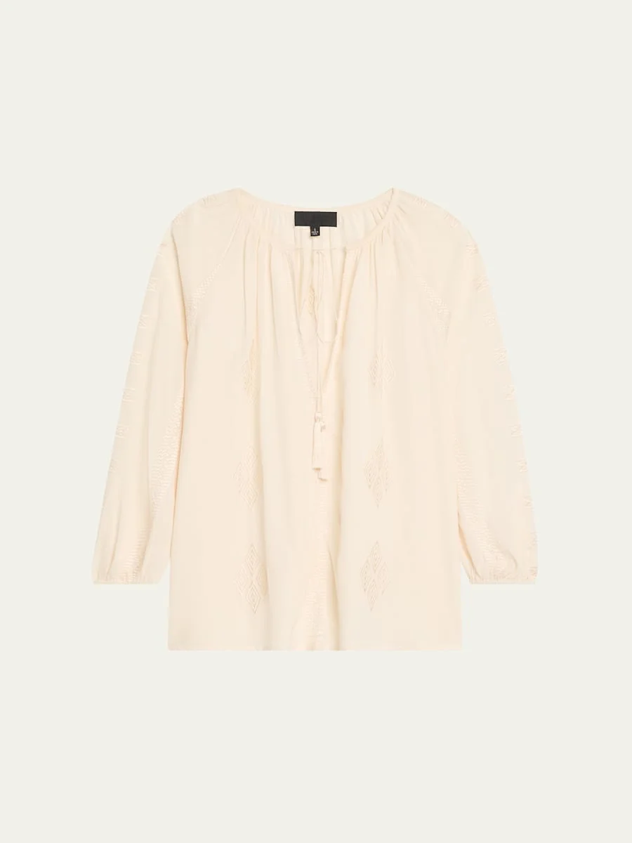 Cristo Embroidered Silk V-Neck Blouse - 1