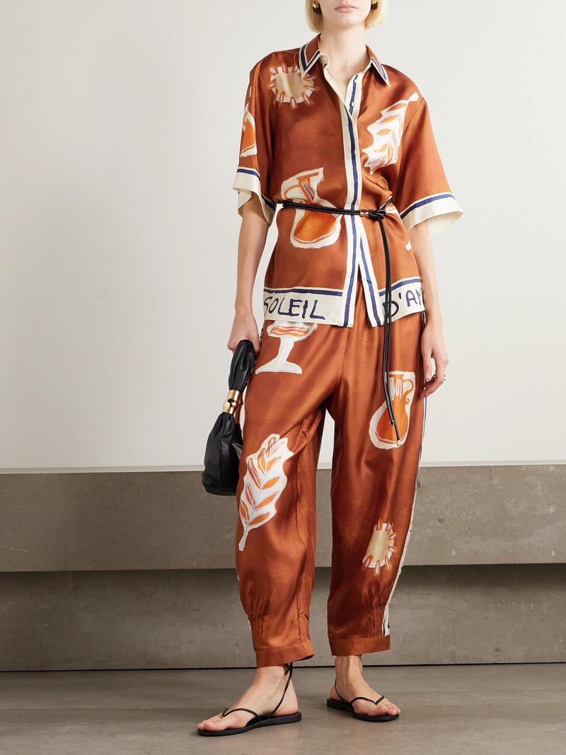ALÉMAIS + Lrnce Soleil D'amour Printed Silk-twill Barrel-leg Pants outlook