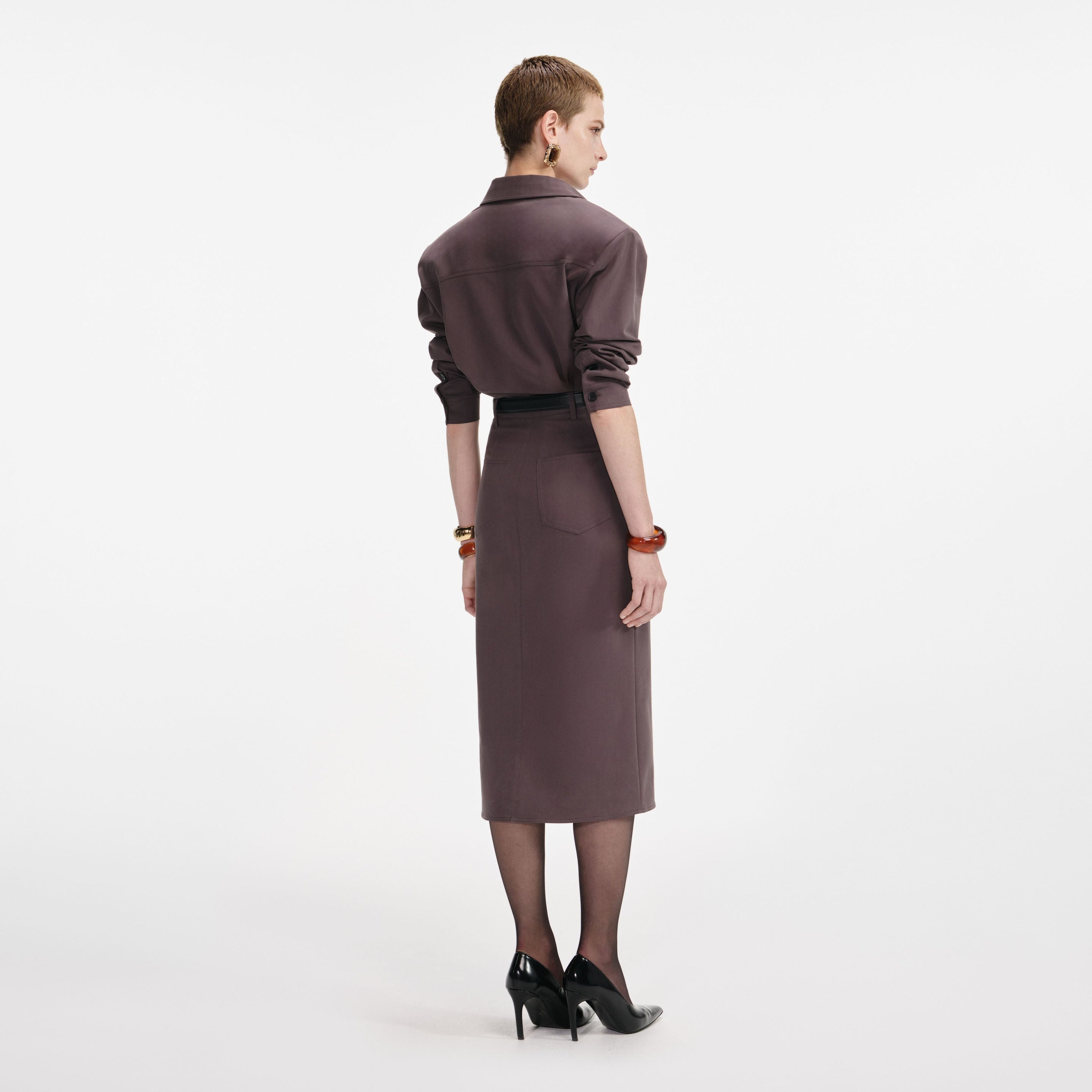 Brown Cotton Belted Midi Dress - 3