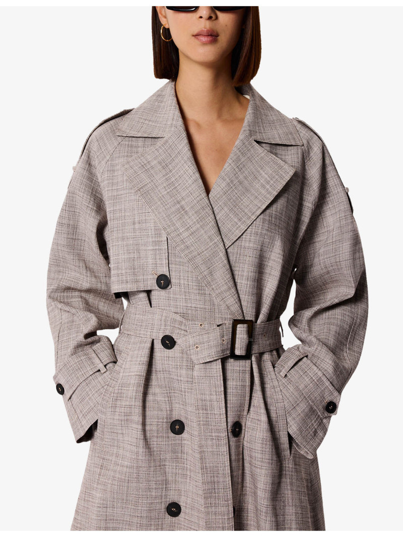 Checked Belted-Waist Stretch-Woven Trench Coat 3