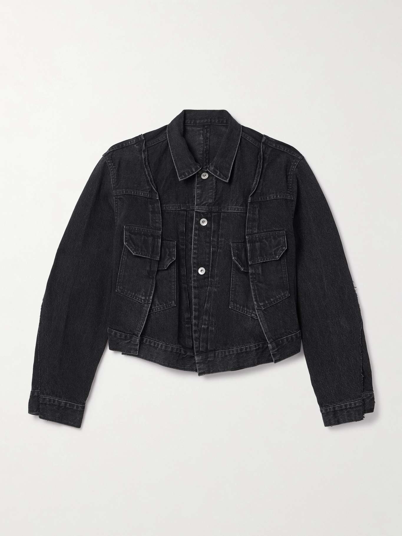 Paneled frayed denim jacket - 1