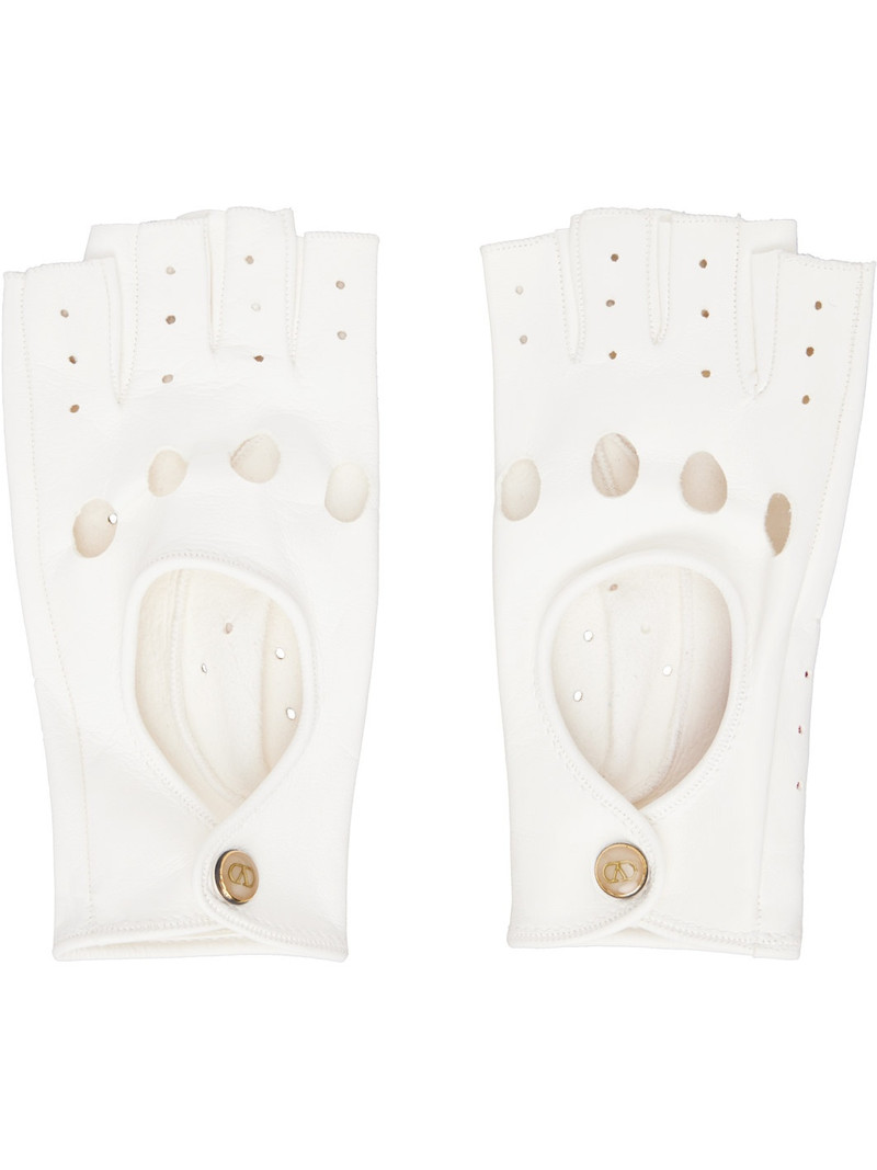 White VLogo Signature Nappa Fingerless Gloves 1