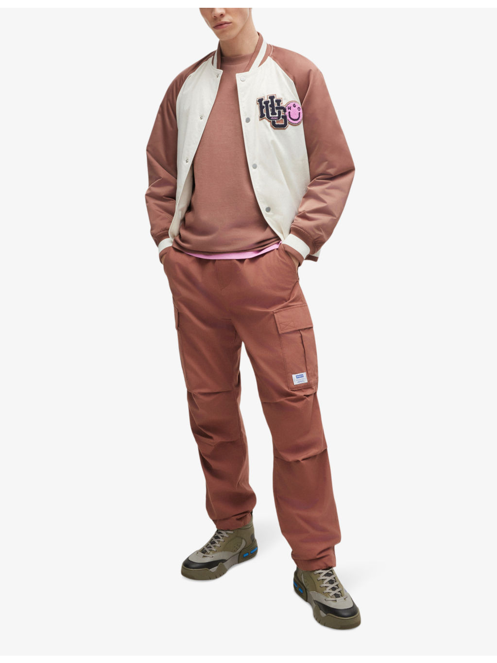 Logo-patch contrast-sleeve woven bomber jacket - 2
