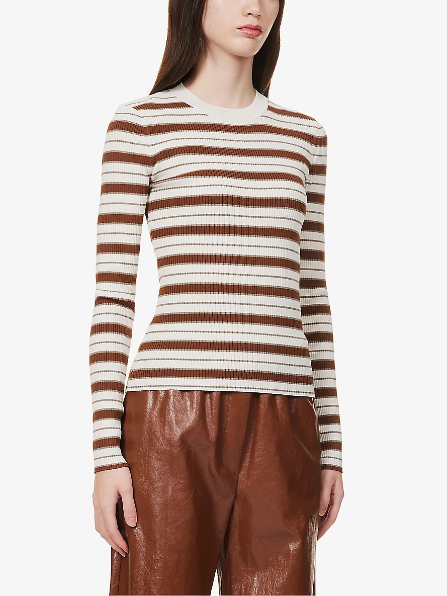 Stripe-print crew-neck stretch-woven blend jumper - 3