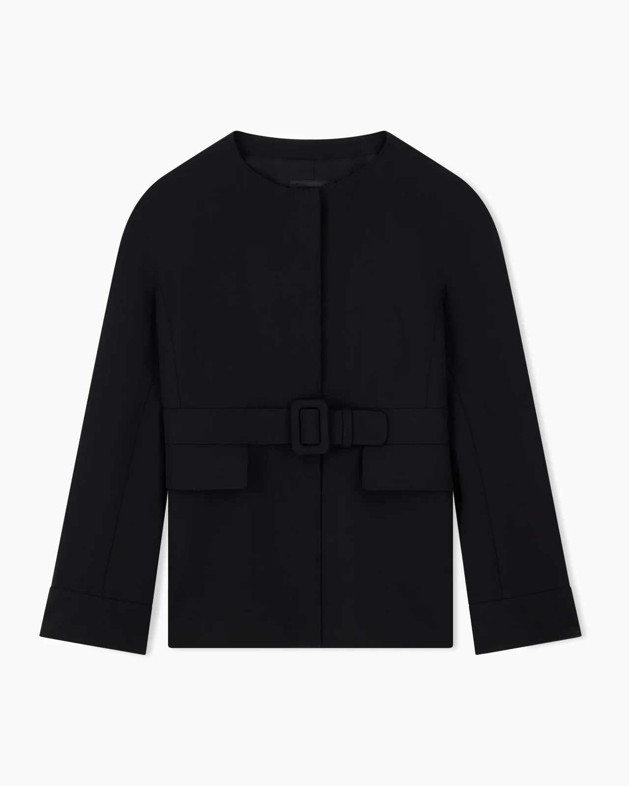 BELTED BLAZER IN STRETCH VIRGIN WOOL WITH A ROUND NECKLINE - 1