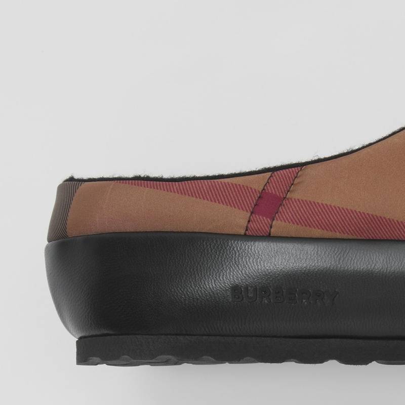 Check Nylon and Lambskin Slippers 5