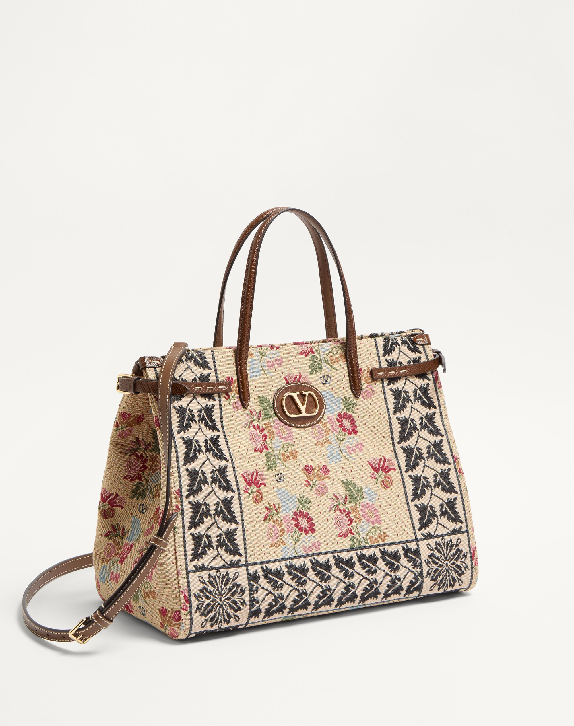 VALENTINO GARAVANI ANTIBES MEDIUM SHOPPING BAG IN JACQUARD AND KARUNG FABRIC - 3