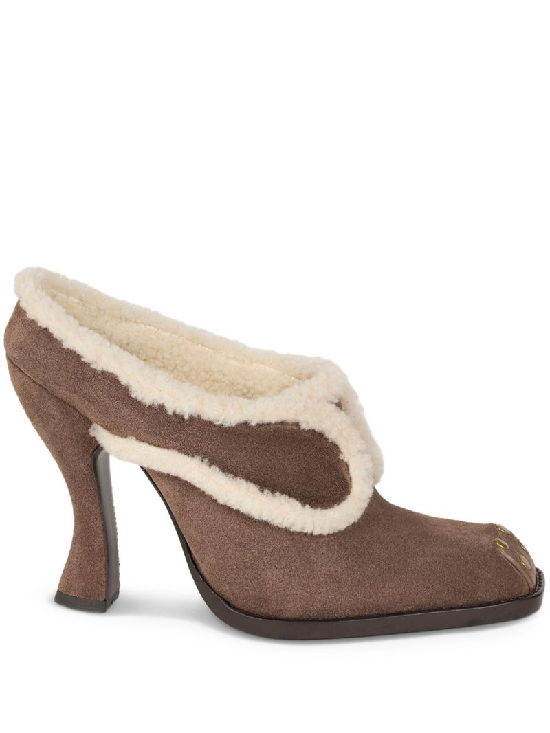 105mm shearling-trimmed suede mules 1