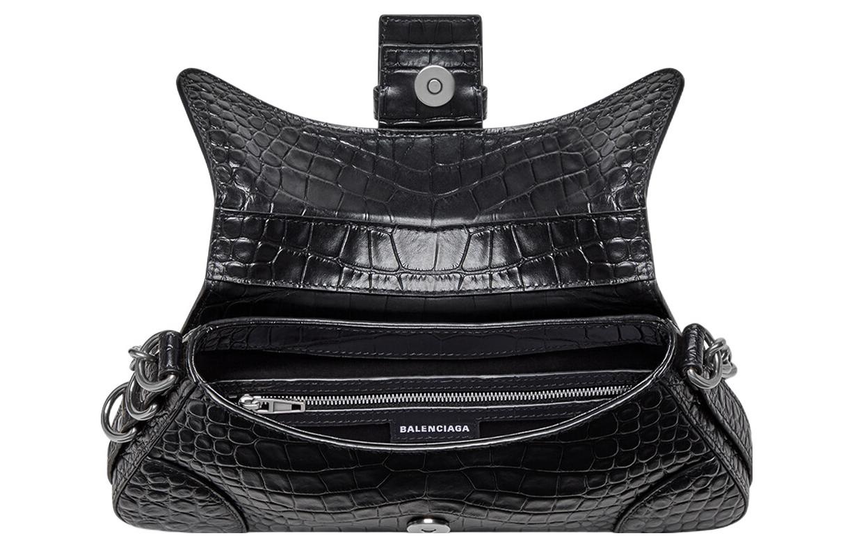 (WMNS) Balenciaga Lindsay Small Crocodile Embossed Shoulder Bag 'Black' 701141210C91000 - 6