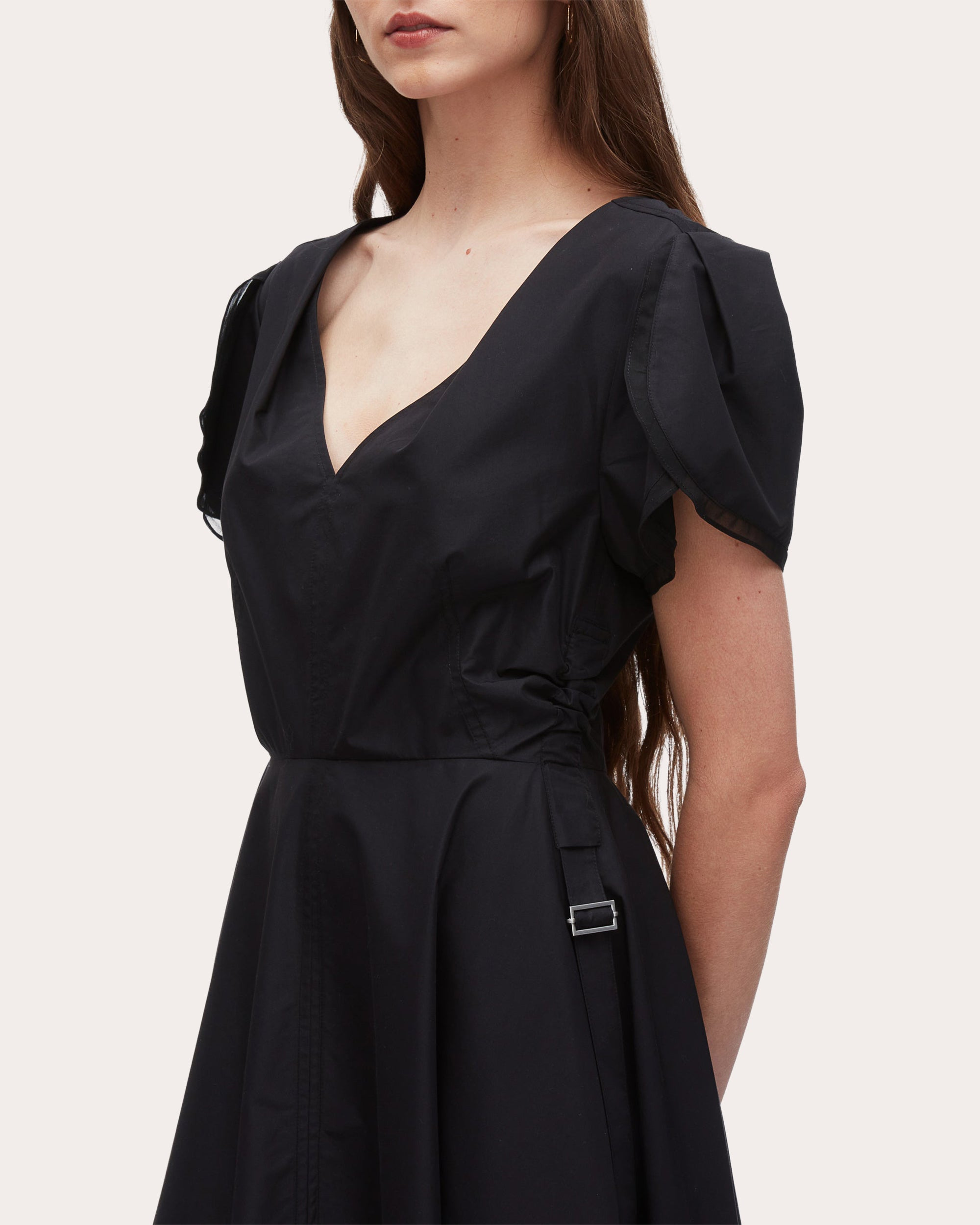 Techno Poplin V-Neck Midi Dress - 4